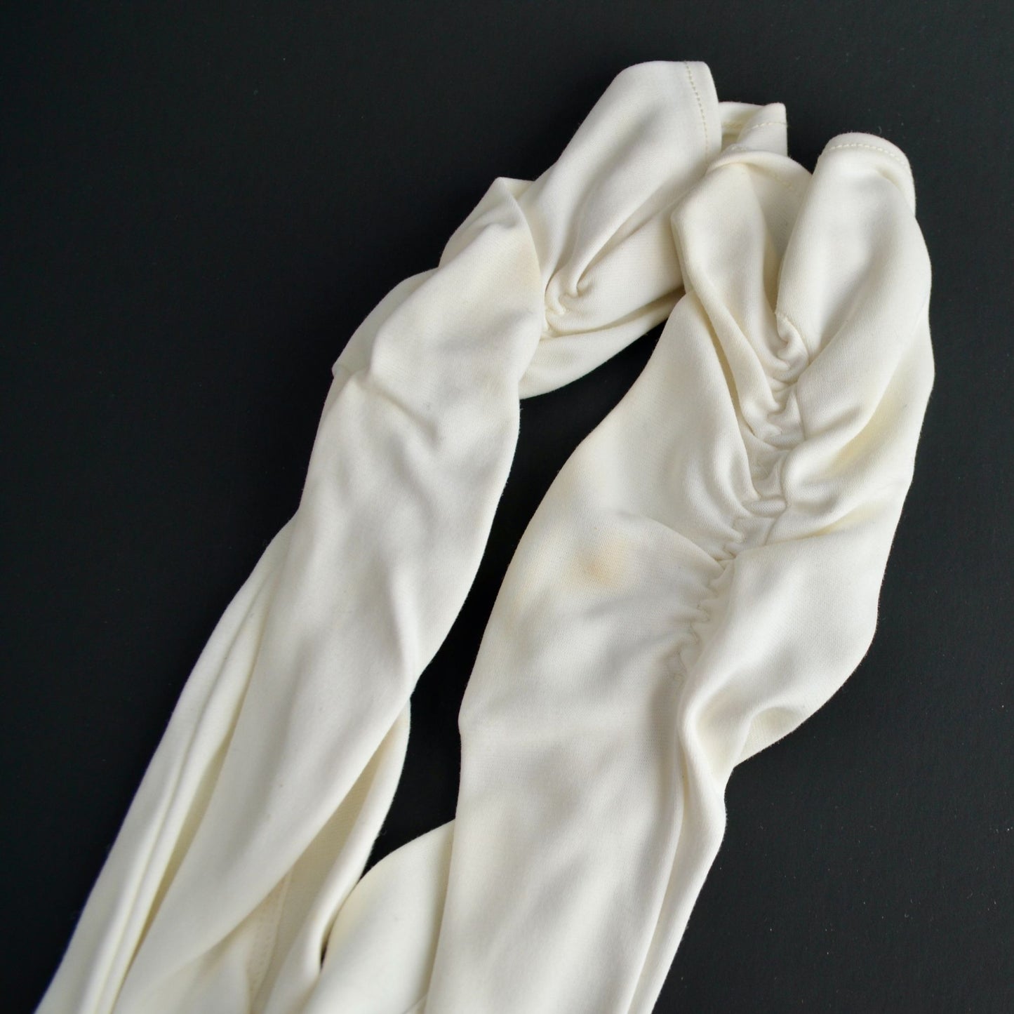 Vintage Women's White Ruched Gloves 3/4 Length