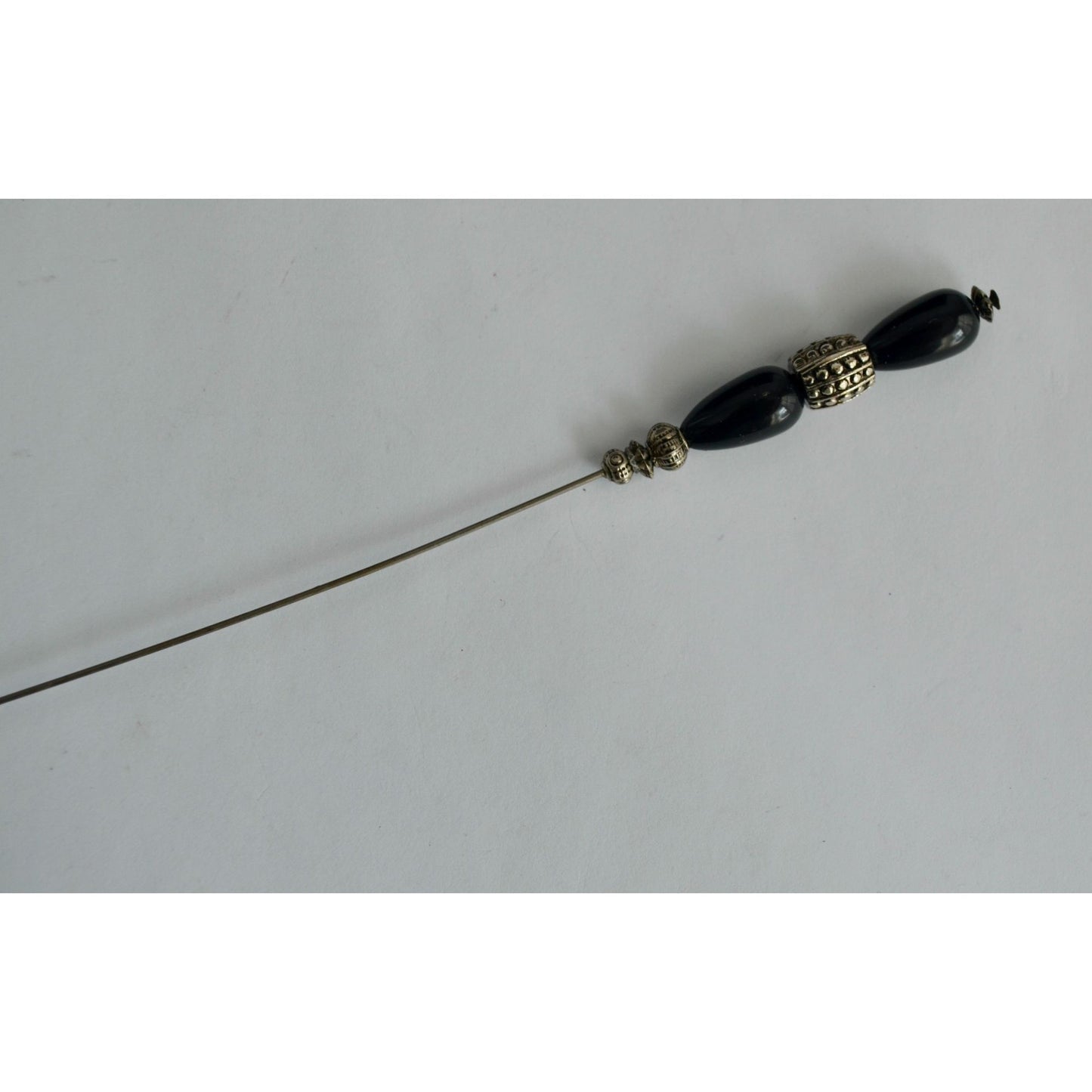 Vintage Black & Silver Hat Pin 7"