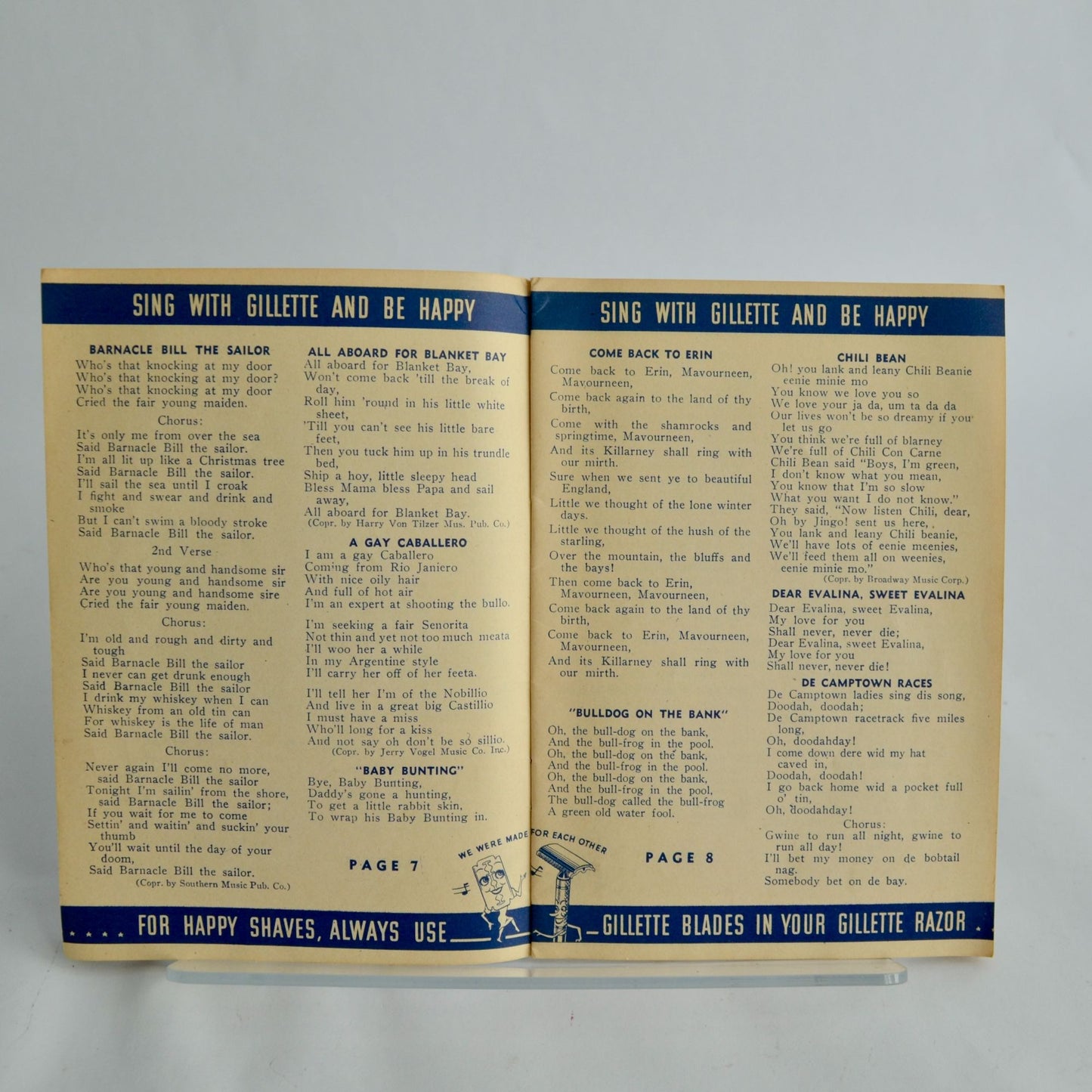 Vintage 1936 Gillette Community Sing Booklet Razor Advertising Songbook