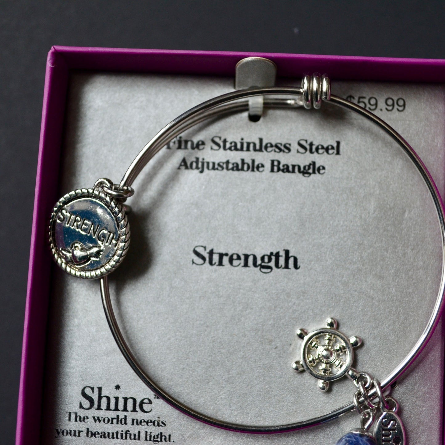 Shine Fine Stainless Steel Adjustable Bangle STRENGTH New