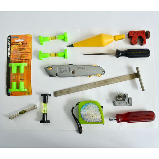 Used Tool Lot- Stanley Utility Knife Plumb Bob Tubing Cutter Line Levels