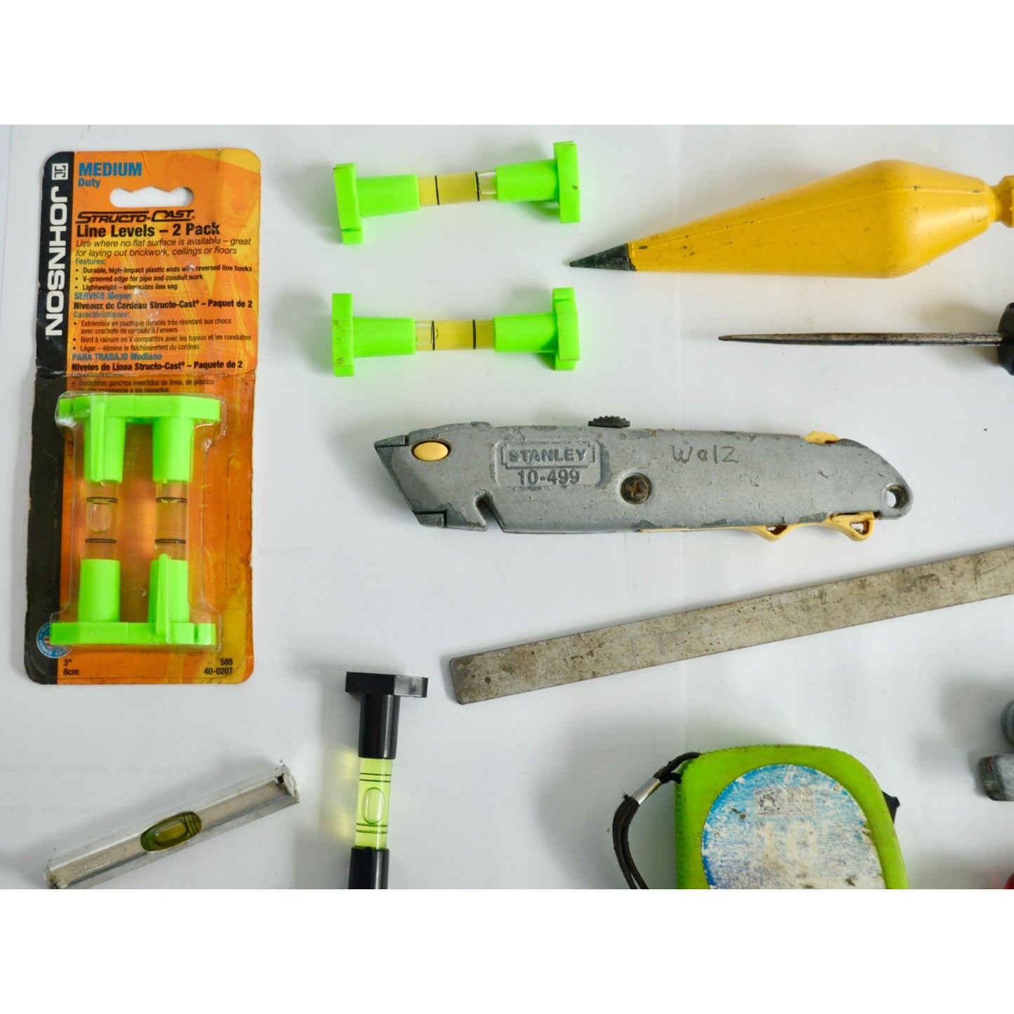 Used Tool Lot- Stanley Utility Knife Plumb Bob Tubing Cutter Line Levels
