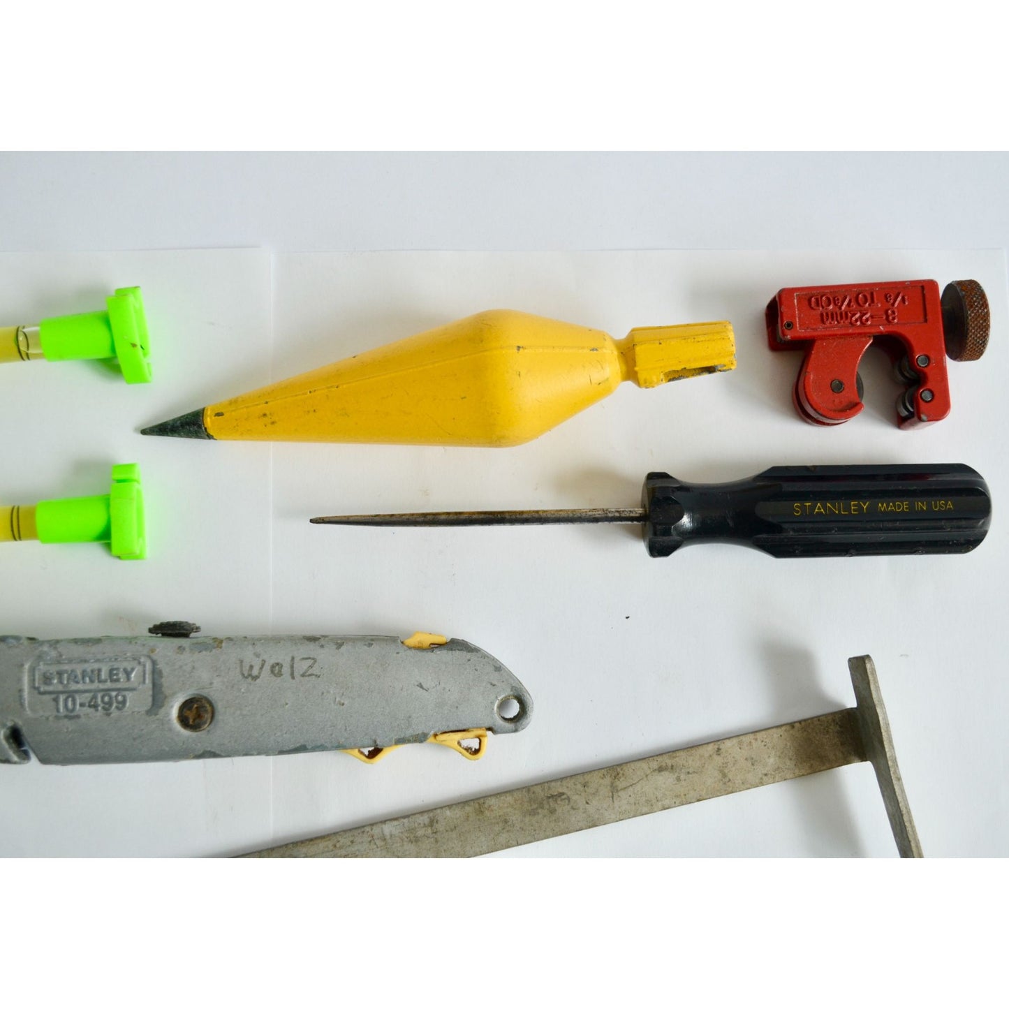 Used Tool Lot- Stanley Utility Knife Plumb Bob Tubing Cutter Line Levels