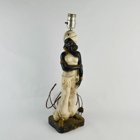 Vintage | Blackamoore Nubian Genie Turban Chalkware Lamp