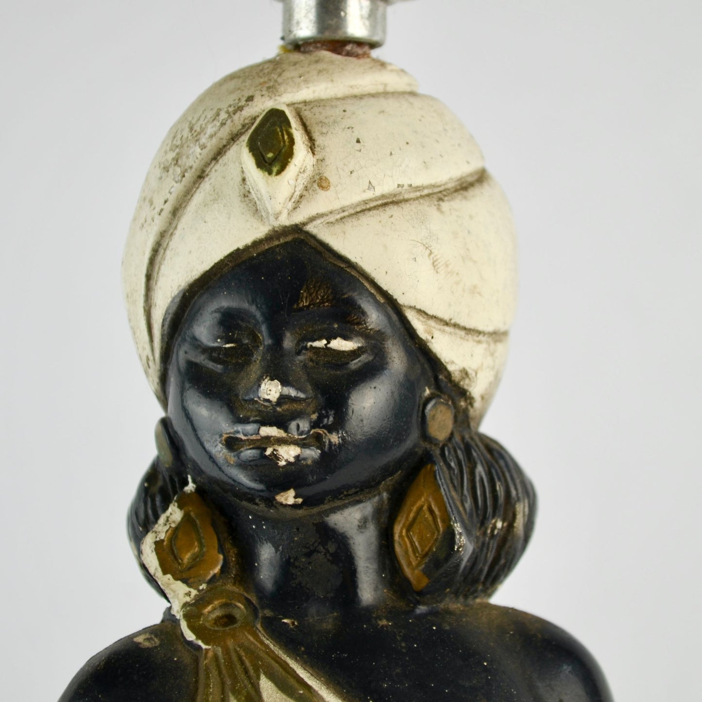 Vintage | Blackamoore Nubian Genie Turban Chalkware Lamp