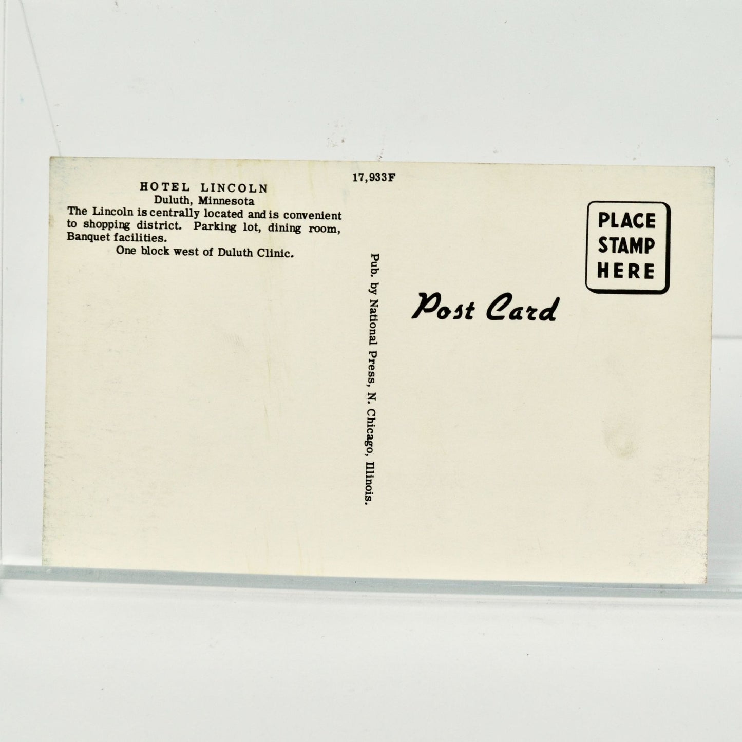 Hotel Lincoln Duluth Minnesota Vintage Postcard Unused