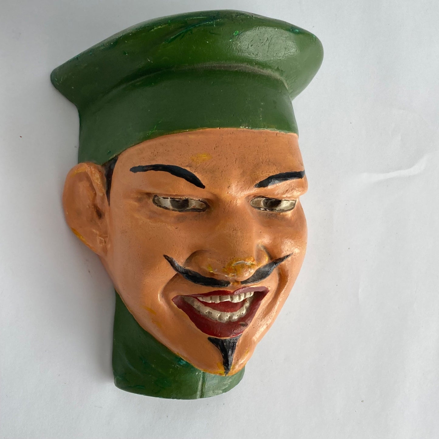 Vintage Chalkware String Holder Angry French Chef Green Beret