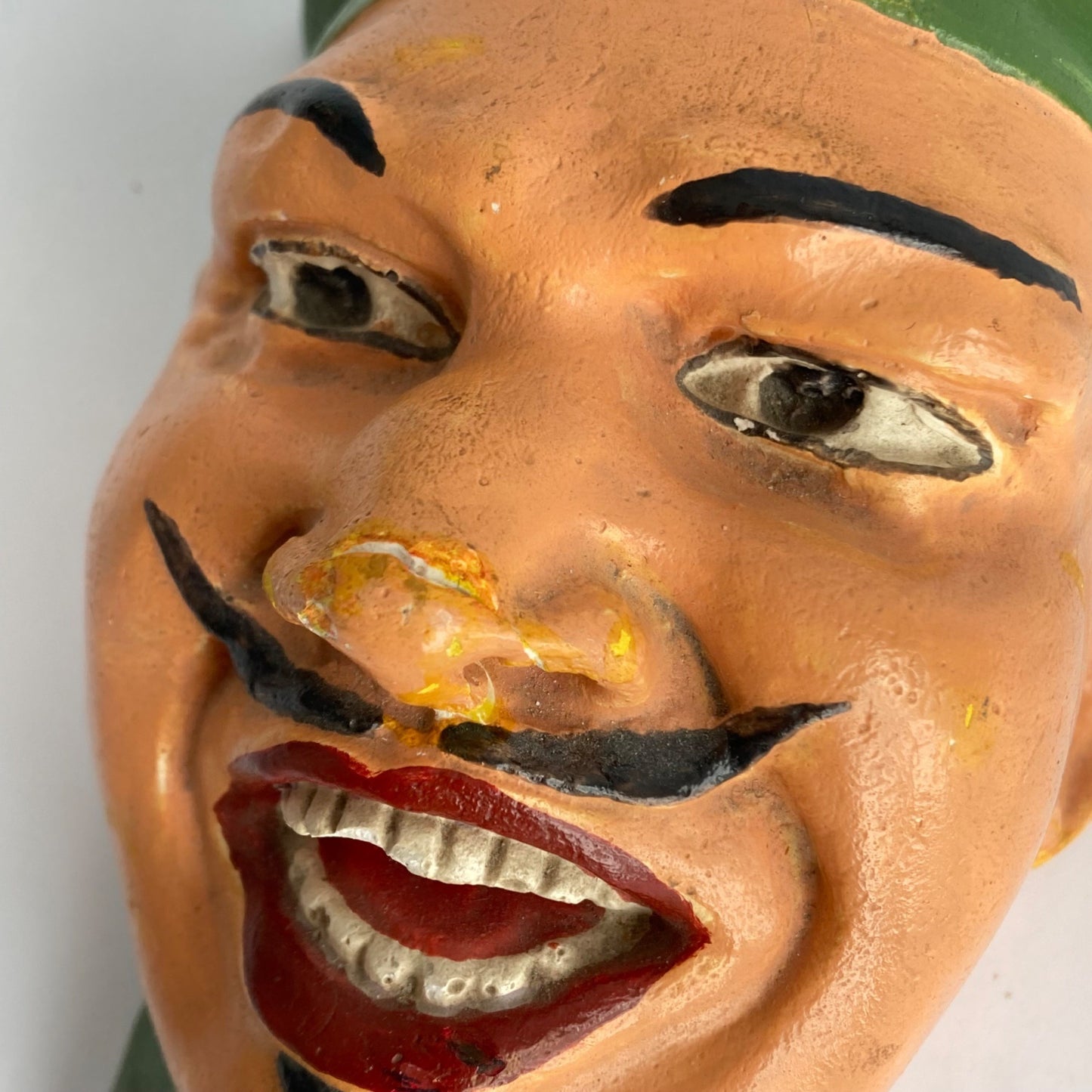 Vintage Chalkware String Holder Angry French Chef Green Beret