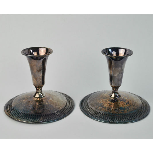 Vintage B. M. Co. Brocade 2241 Pierced Embossed Candlesticks Pair Silverplate Beautiful!