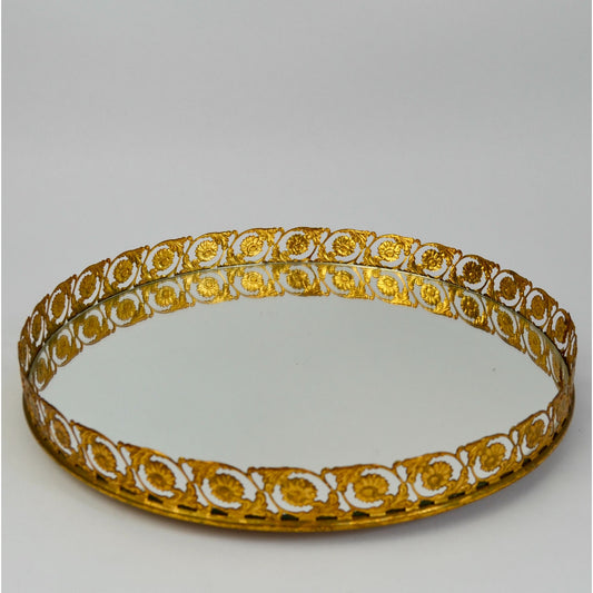 Vintage MCM Vanity Mirror Lazy Susan Gold