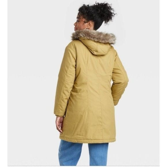 Universal Thread Green Parka Jacket Coat Faux Fur Hood Large New
