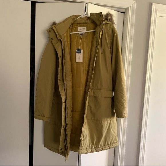 Universal Thread Green Parka Jacket Coat Faux Fur Hood Large New