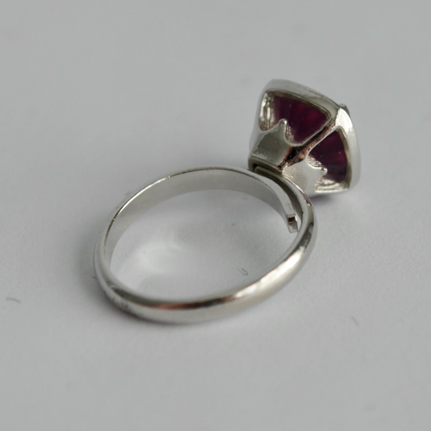 Sarah Coventry Silver Toned Faux Amethyst Adjustable Ring Cushion Cut
