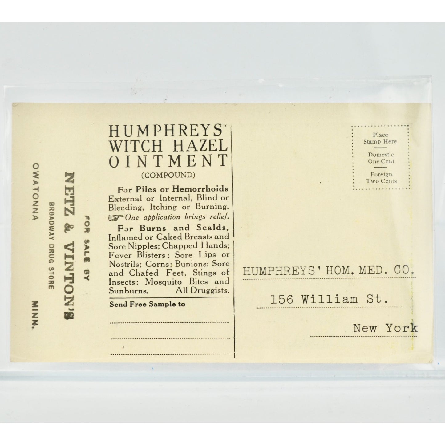 Humphrey's Witch Hazel Victorian Trading Trade Card Antique