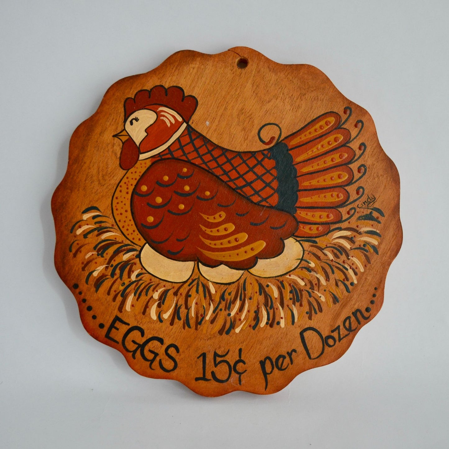 Vintage Handpainted Chicken Eggs for Sale Sign Signed Cindy 9.25"