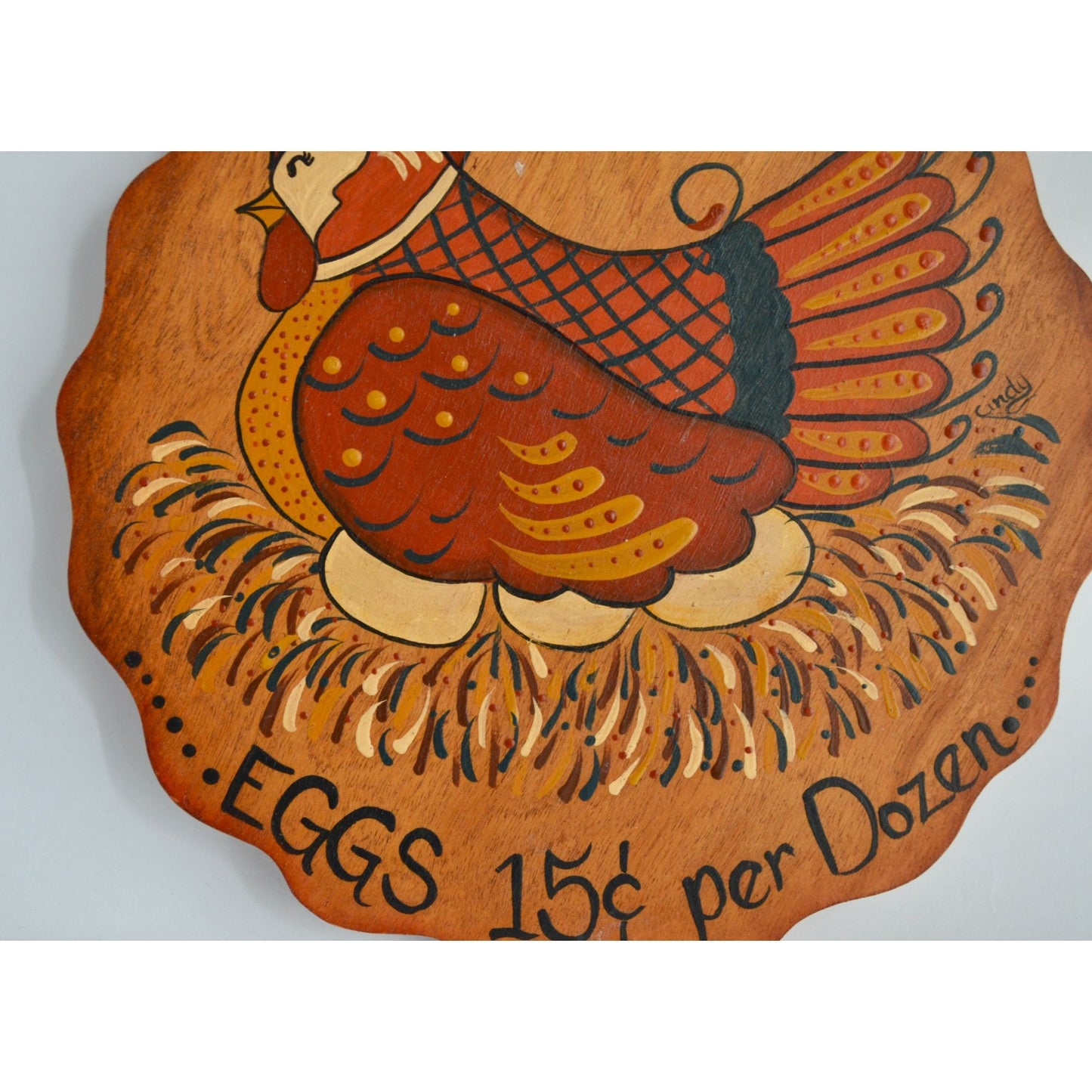 Vintage Handpainted Chicken Eggs for Sale Sign Signed Cindy 9.25"