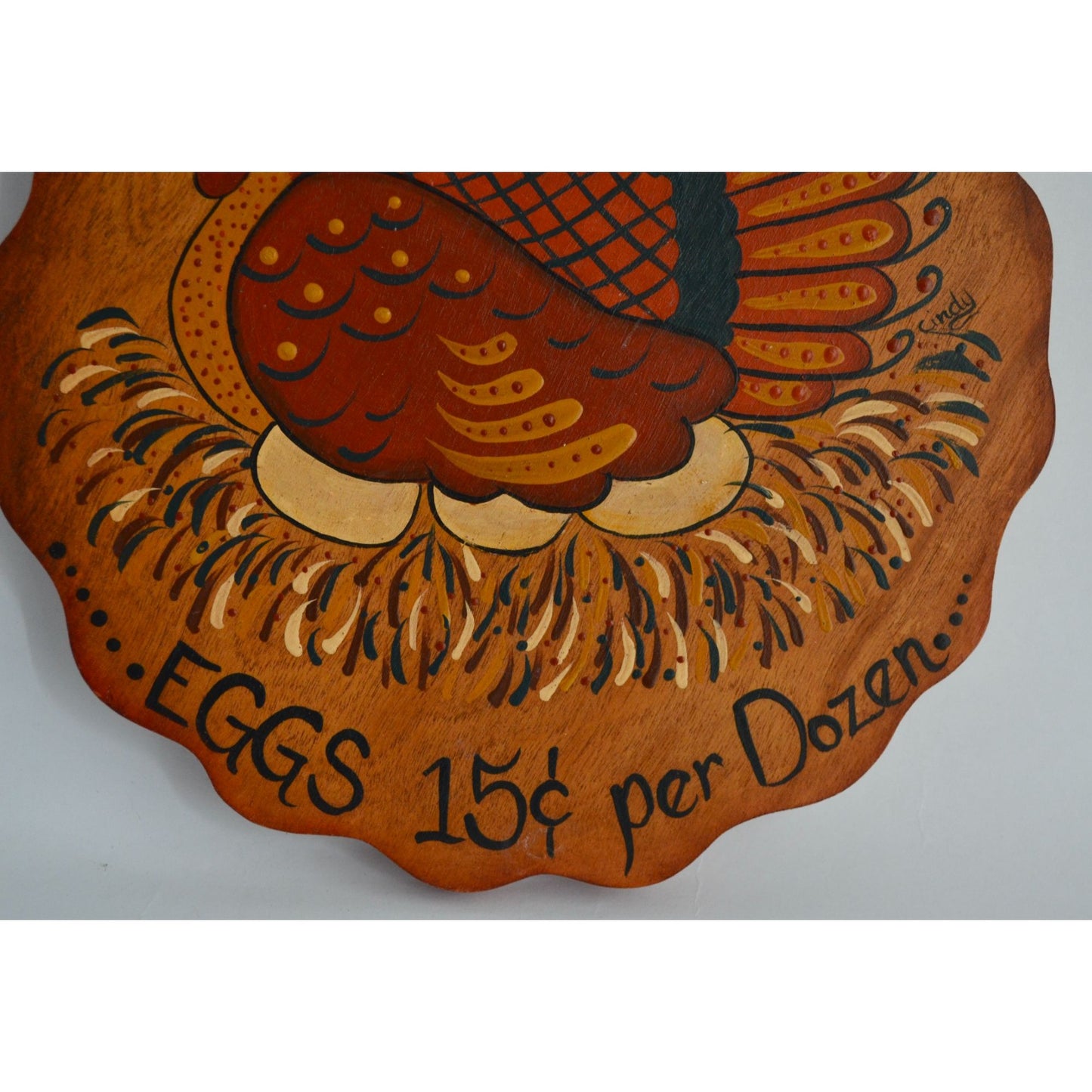 Vintage Handpainted Chicken Eggs for Sale Sign Signed Cindy 9.25"