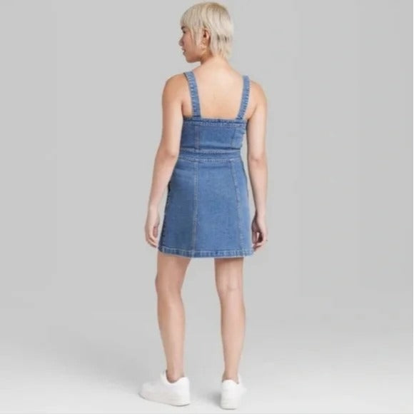 Wild Fable Denim Mini Pinafore Medium Wash Patchwork Dress XS