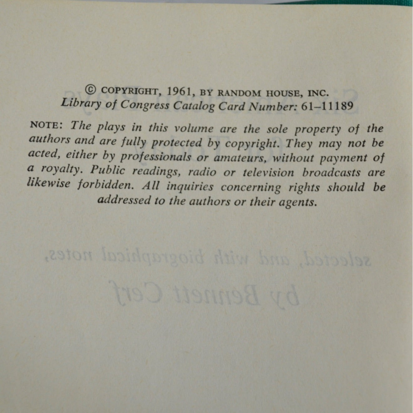 1961 Six American Plays for Today Modern Library Hardcover