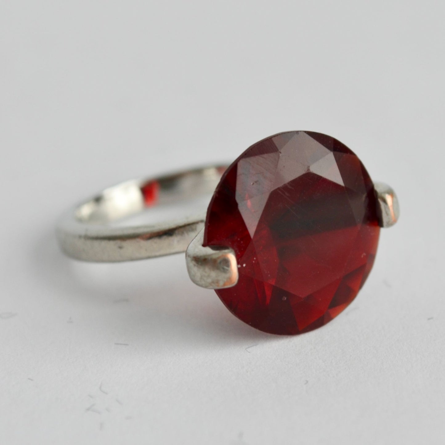 Vintage Silver Ring Large Red Stone Size 5.5