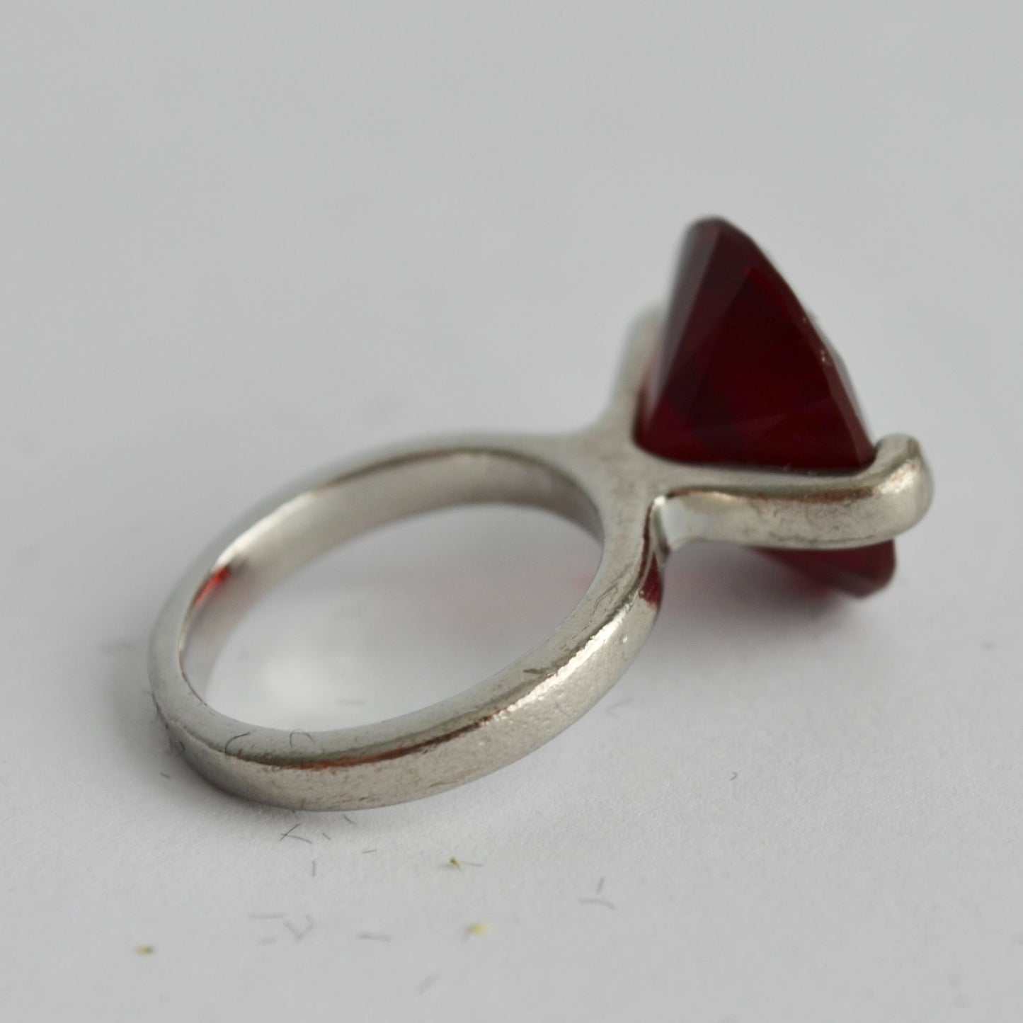Vintage Silver Ring Large Red Stone Size 5.5