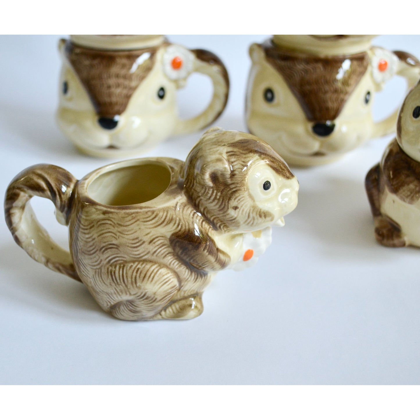 Enesco 1979 Japan Squirrel Chipmunk Anthropomorphic Mugs Creamer & Sugar Set