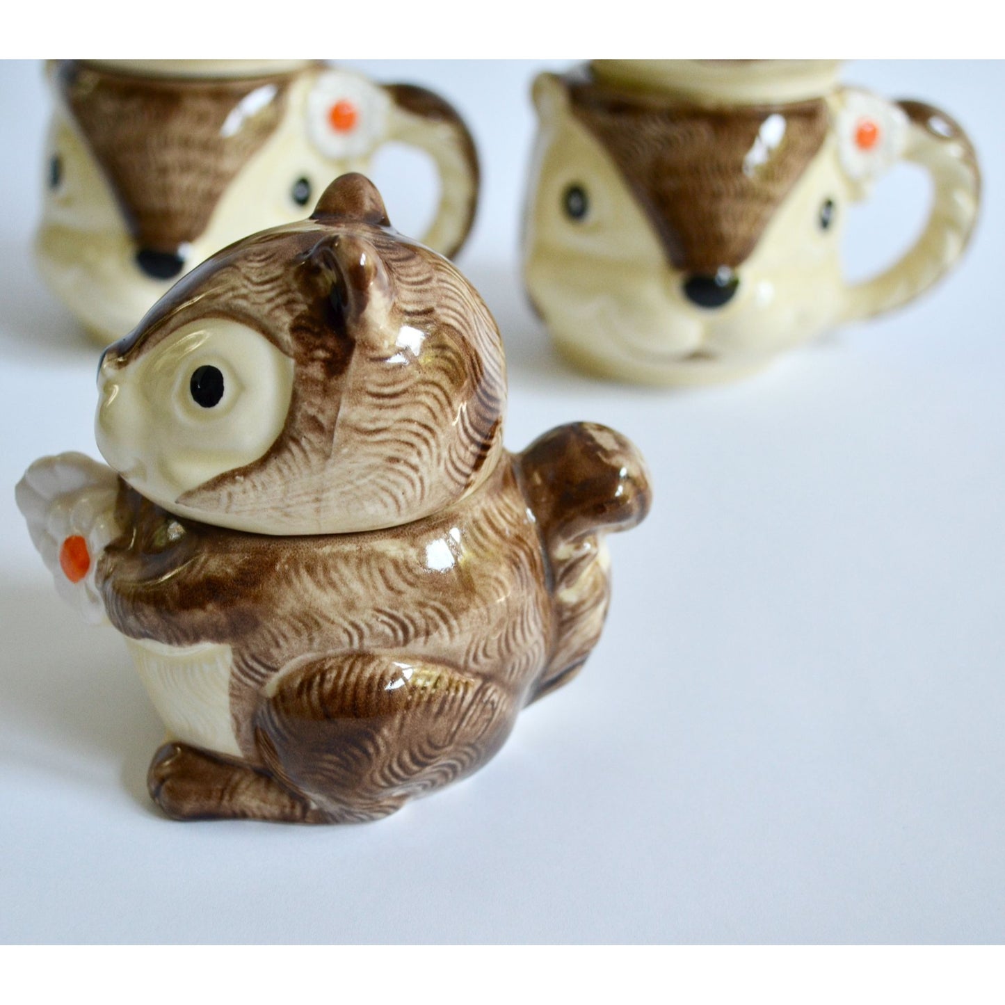 Enesco 1979 Japan Squirrel Chipmunk Anthropomorphic Mugs Creamer & Sugar Set