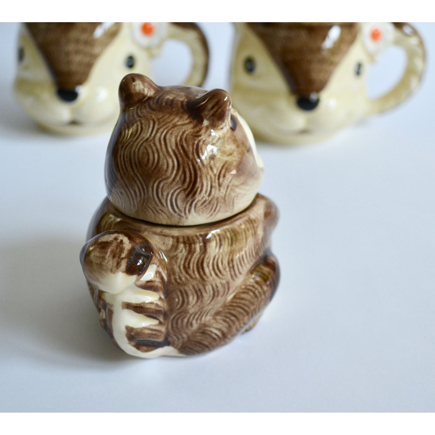 Enesco 1979 Japan Squirrel Chipmunk Anthropomorphic Mugs Creamer & Sugar Set