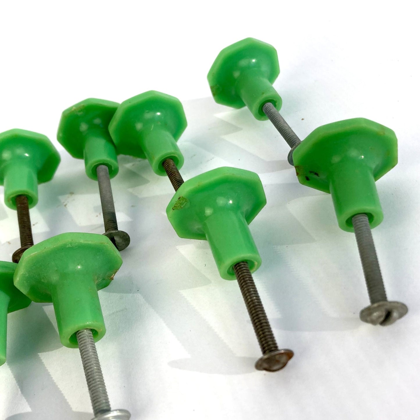 Vintage Lot 13 Bakelite Green Octagon Knobs 1-1/4" Art Deco Drawer Pulls
