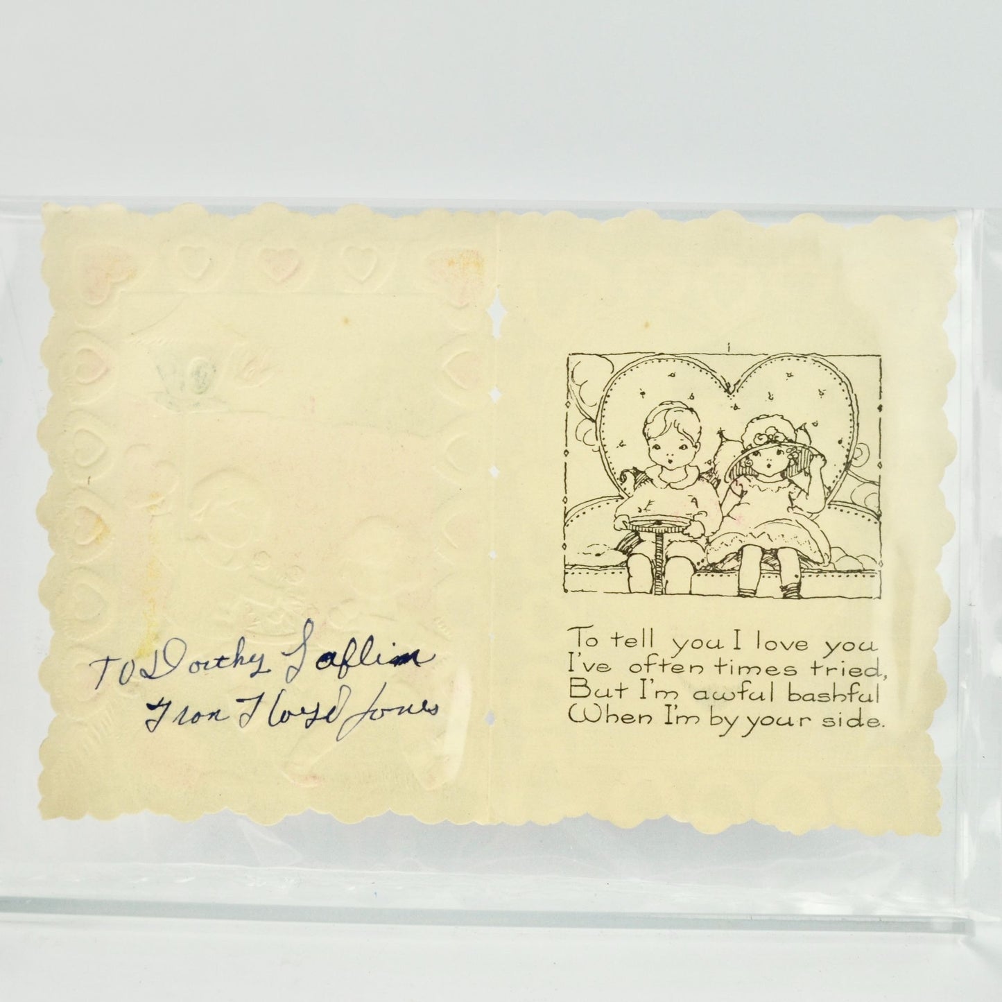 Vintage Valentine's Day Die Cut Card Boy Girl Birds Dog