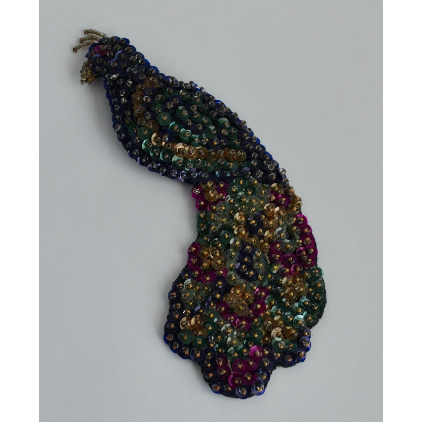 1940s Vintage Peacock Sequin Felt Brooch Large Pillow Handmade