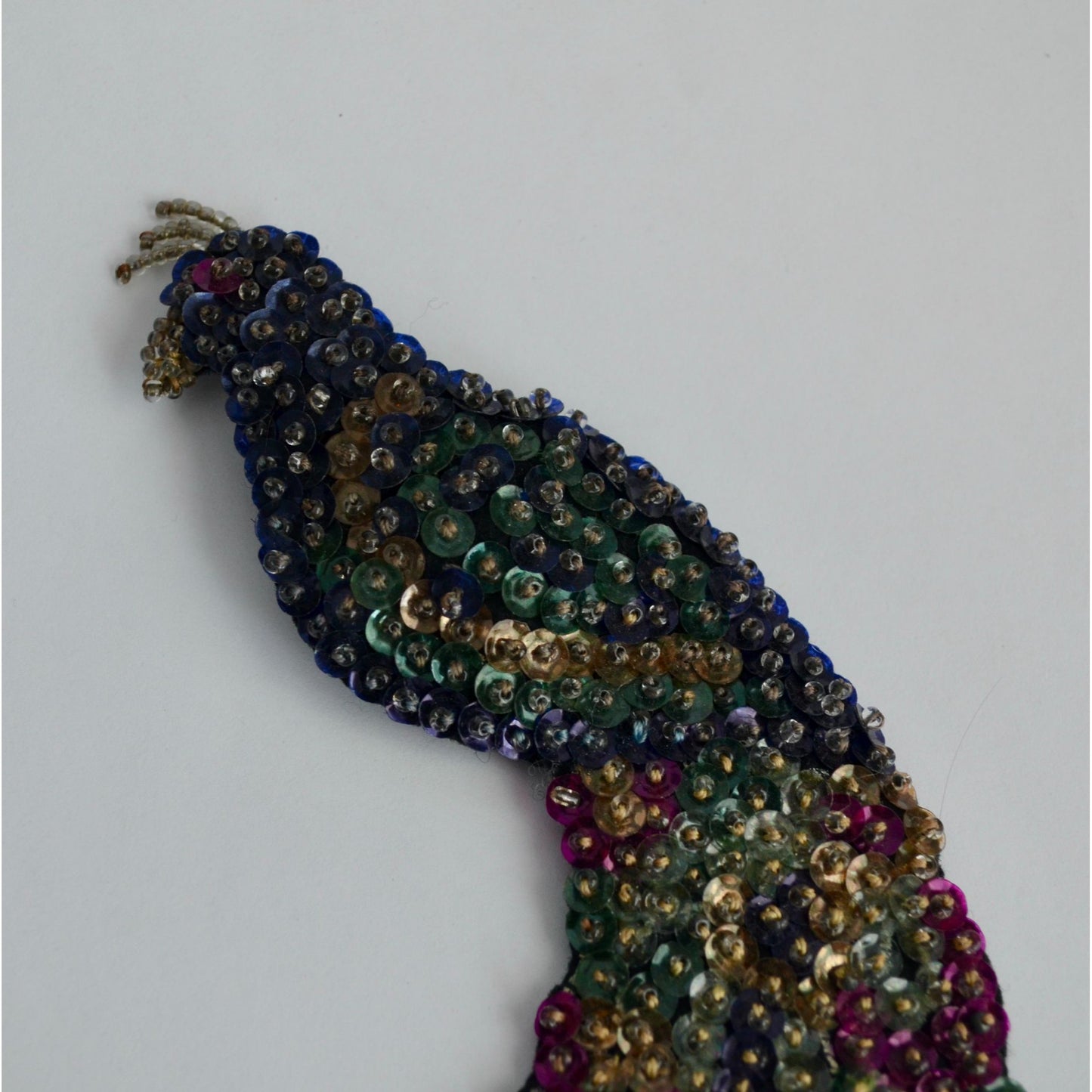 1940s Vintage Peacock Sequin Felt Brooch Large Pillow Handmade