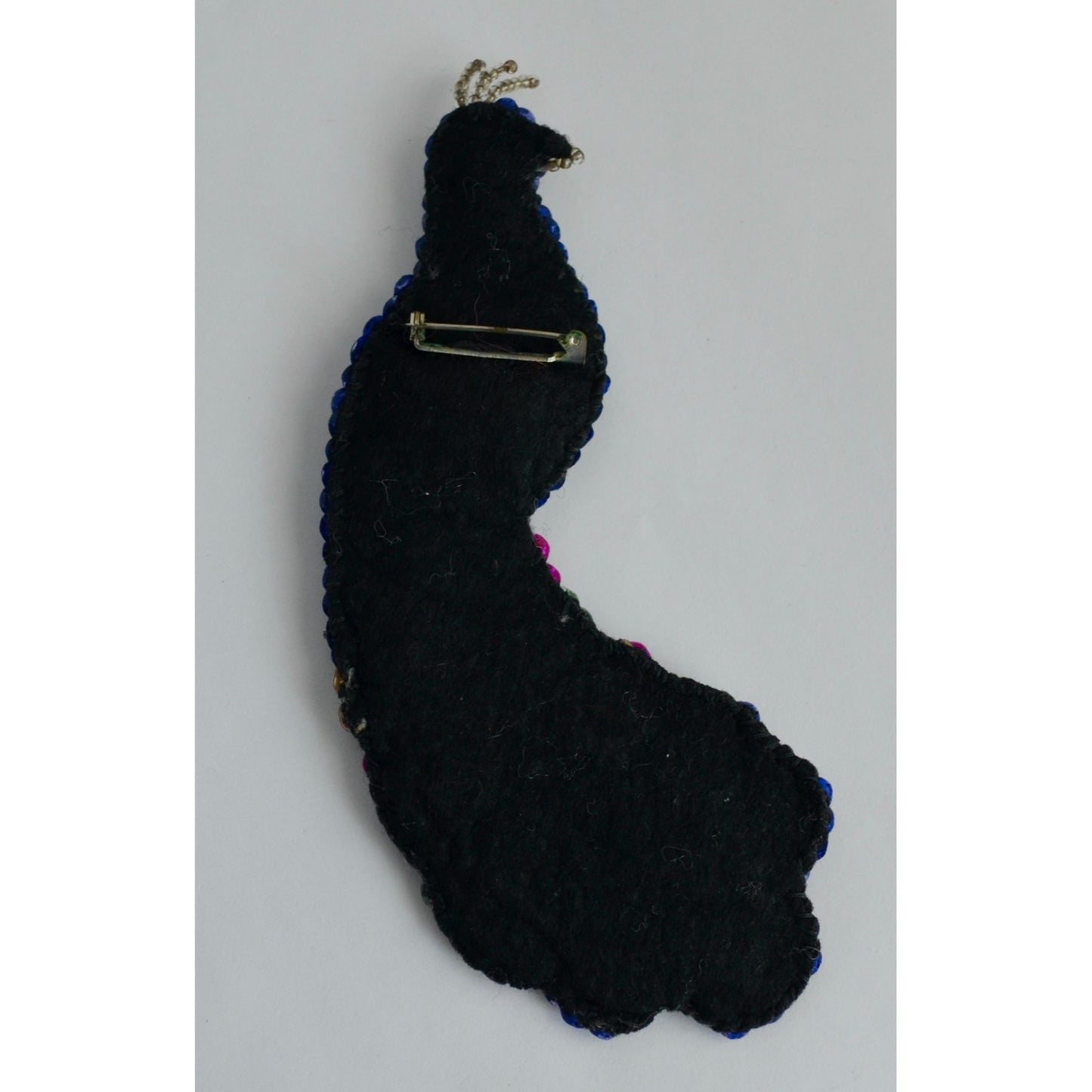 1940s Vintage Peacock Sequin Felt Brooch Large Pillow Handmade