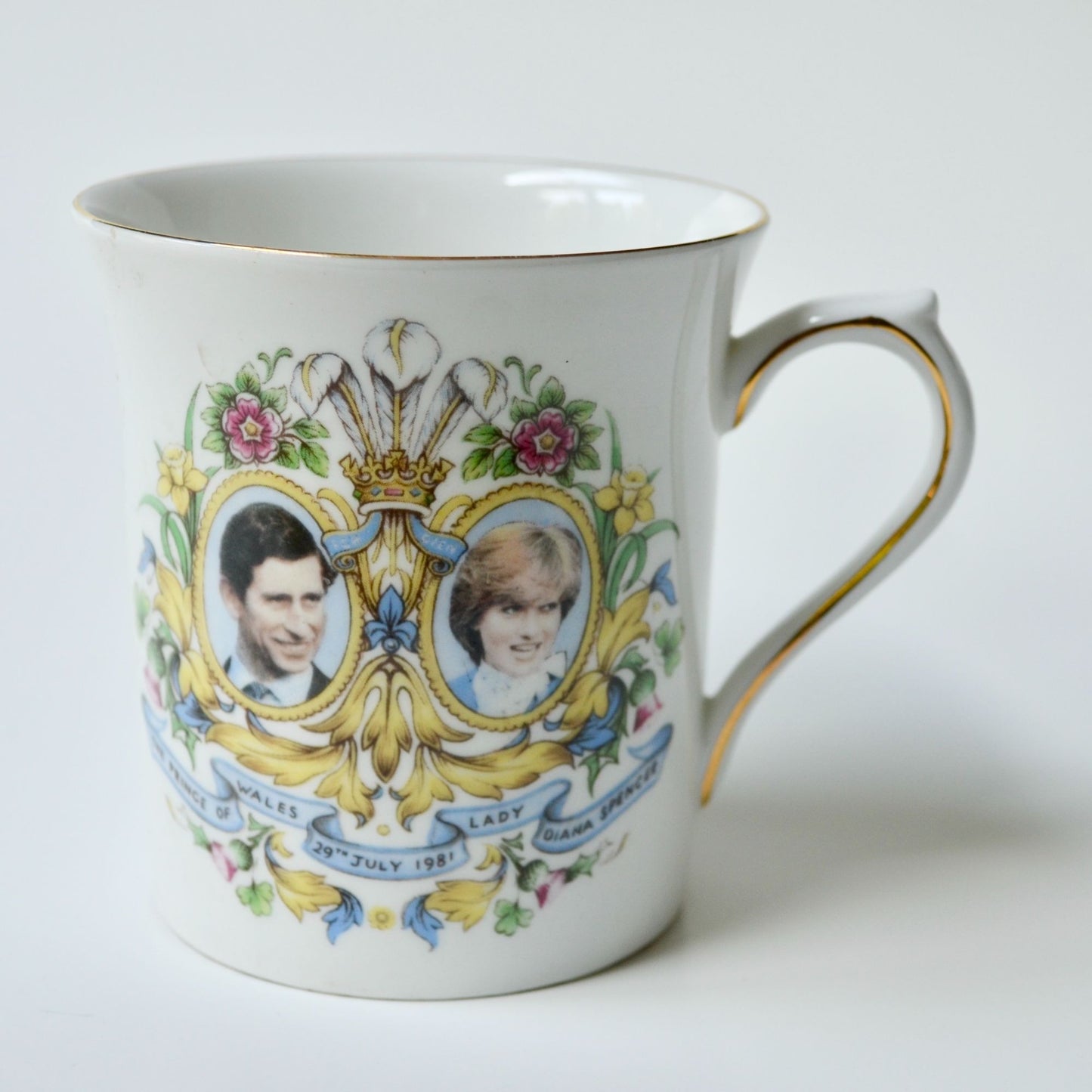 Rosina China Co Bone Queen's England Charles Diana Coffee Mug Gold Trim