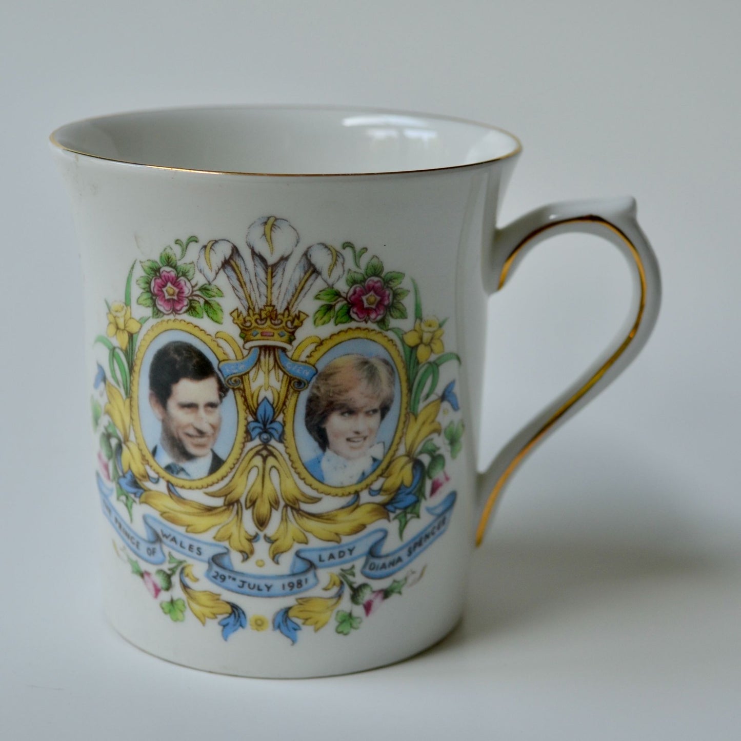 Rosina China Co Bone Queen's England Charles Diana Coffee Mug Gold Trim