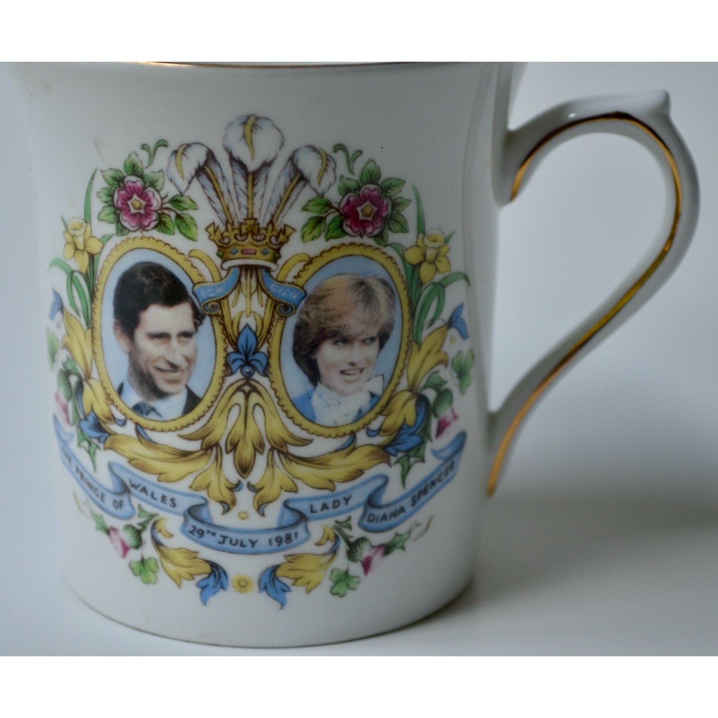 Rosina China Co Bone Queen's England Charles Diana Coffee Mug Gold Trim