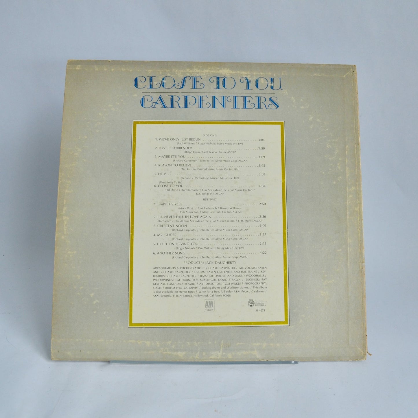 Carpenters Close To You Vinyl Record SP 4271 Untested
