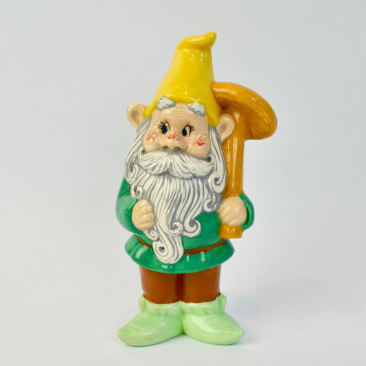 Handpainted Ceramic Gnome with Mushroom 2007 9.5"