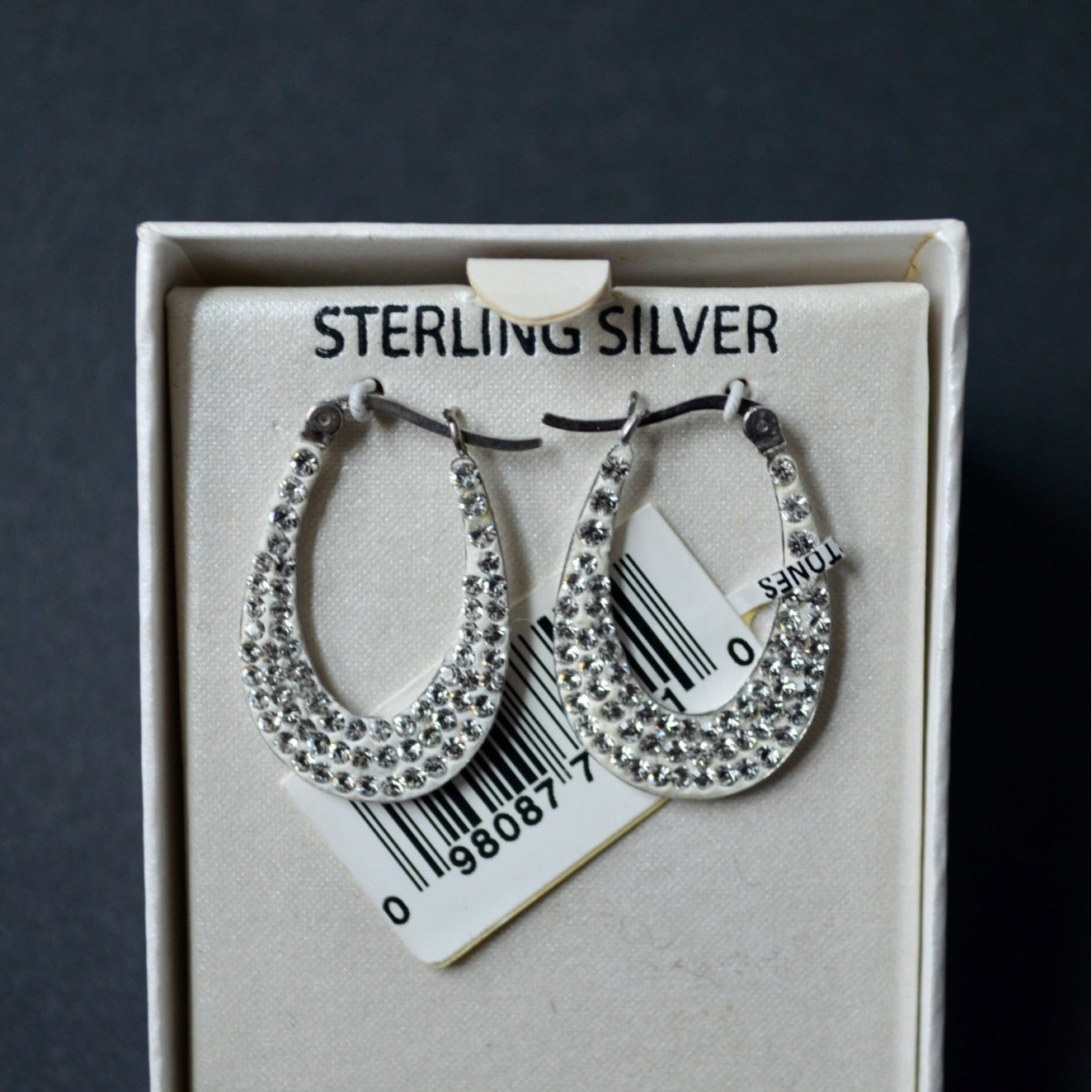 Sterling Silver .925 Polished Oval Hoop Clear Precioza Stones Earrings New