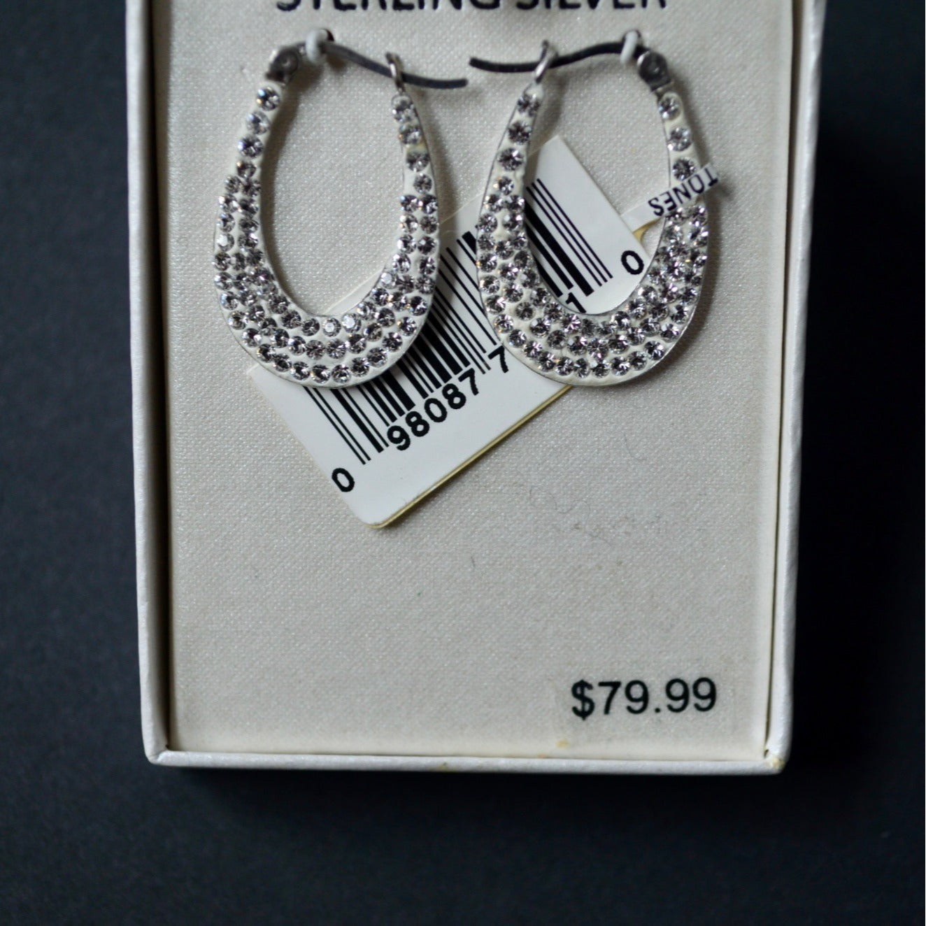 Sterling Silver .925 Polished Oval Hoop Clear Precioza Stones Earrings New