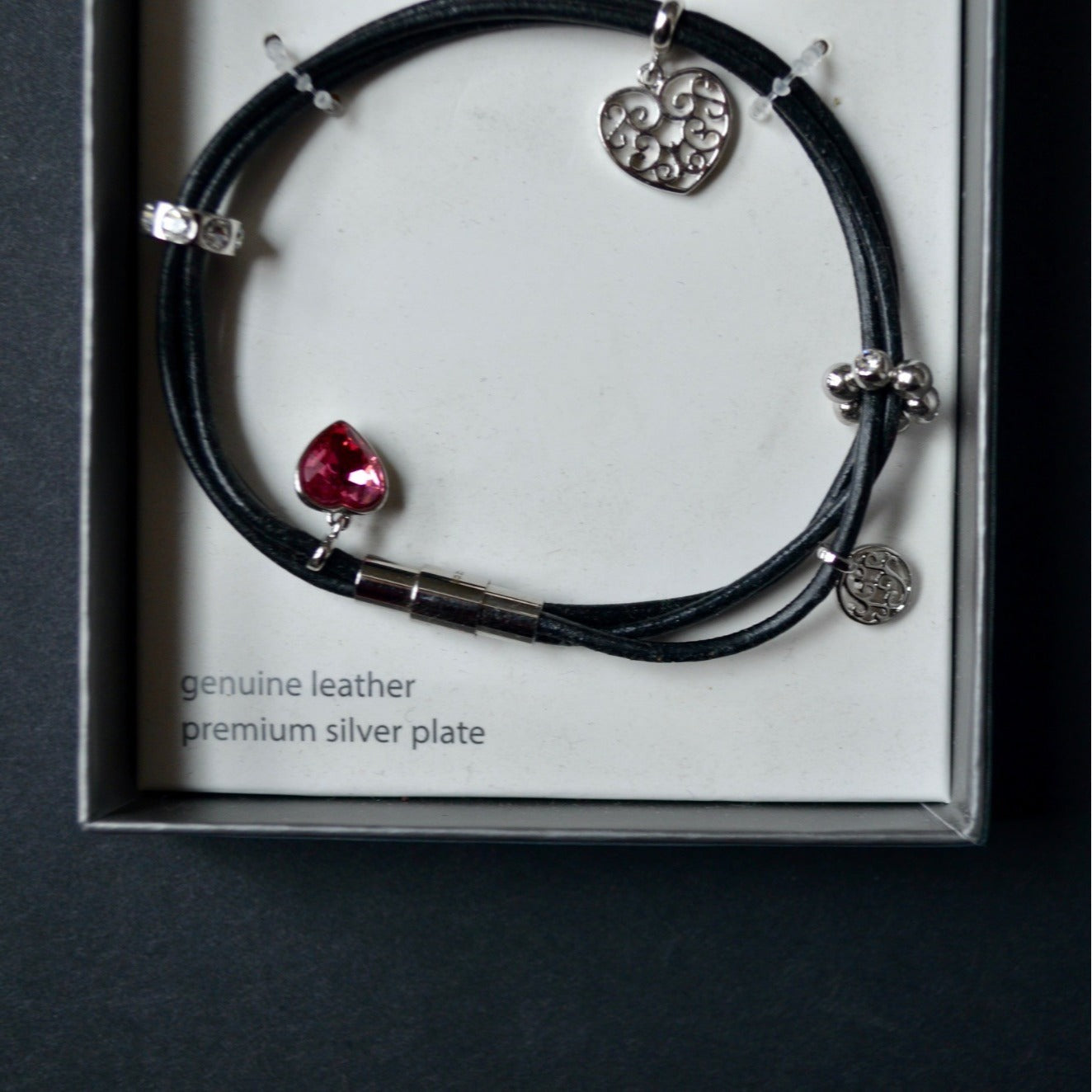 For Ever Genuine Leather Silver Plate Flower Wrap Bracelet New