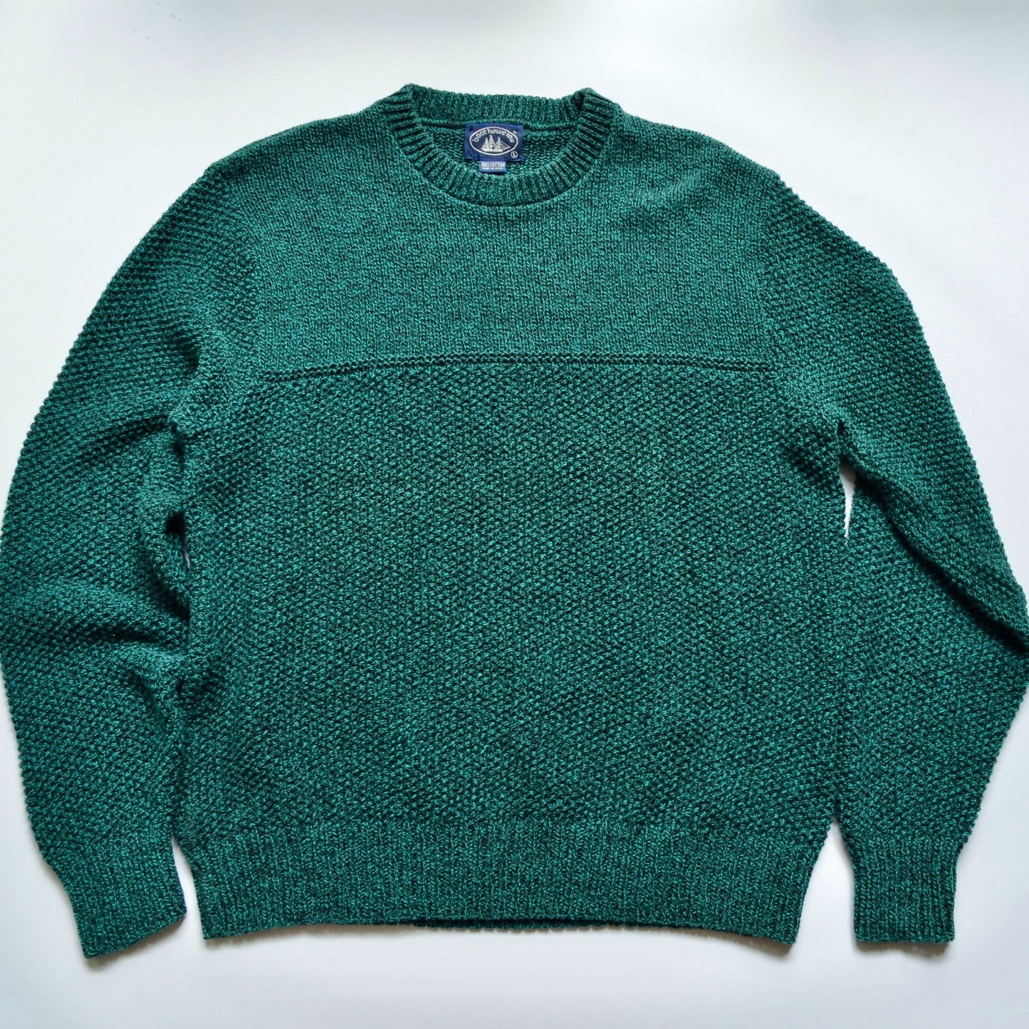 Vintage 90s 100% Cotton Teal Blue Green Crewneck Sweater Boathouse Row Men's Large