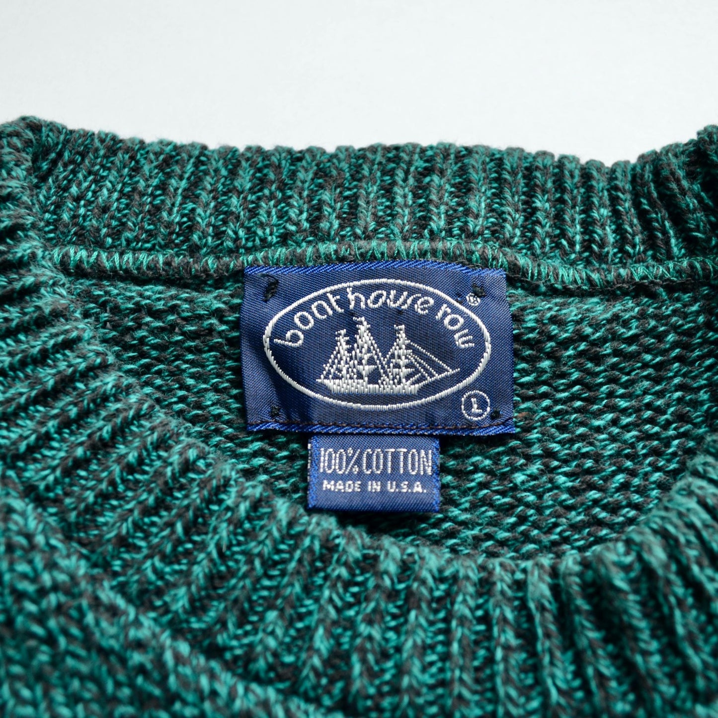 Vintage 90s 100% Cotton Teal Blue Green Crewneck Sweater Boathouse Row Men's Large