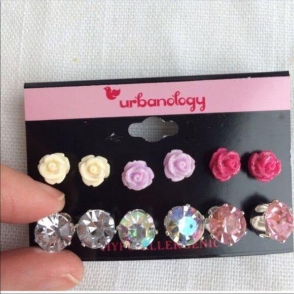New Urbanology Rose & Crystal Earrings Set