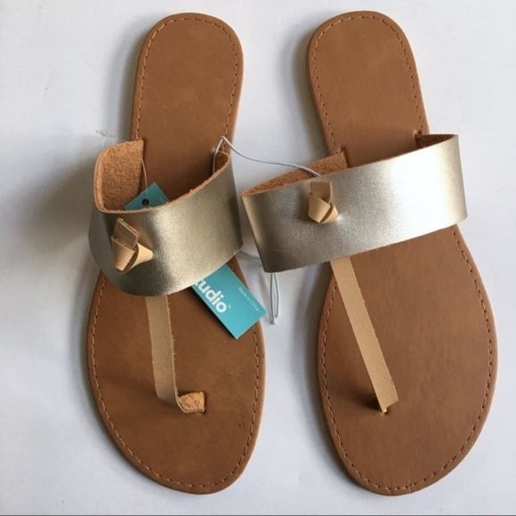 Envision Studio Gold T-Strap Sandals New