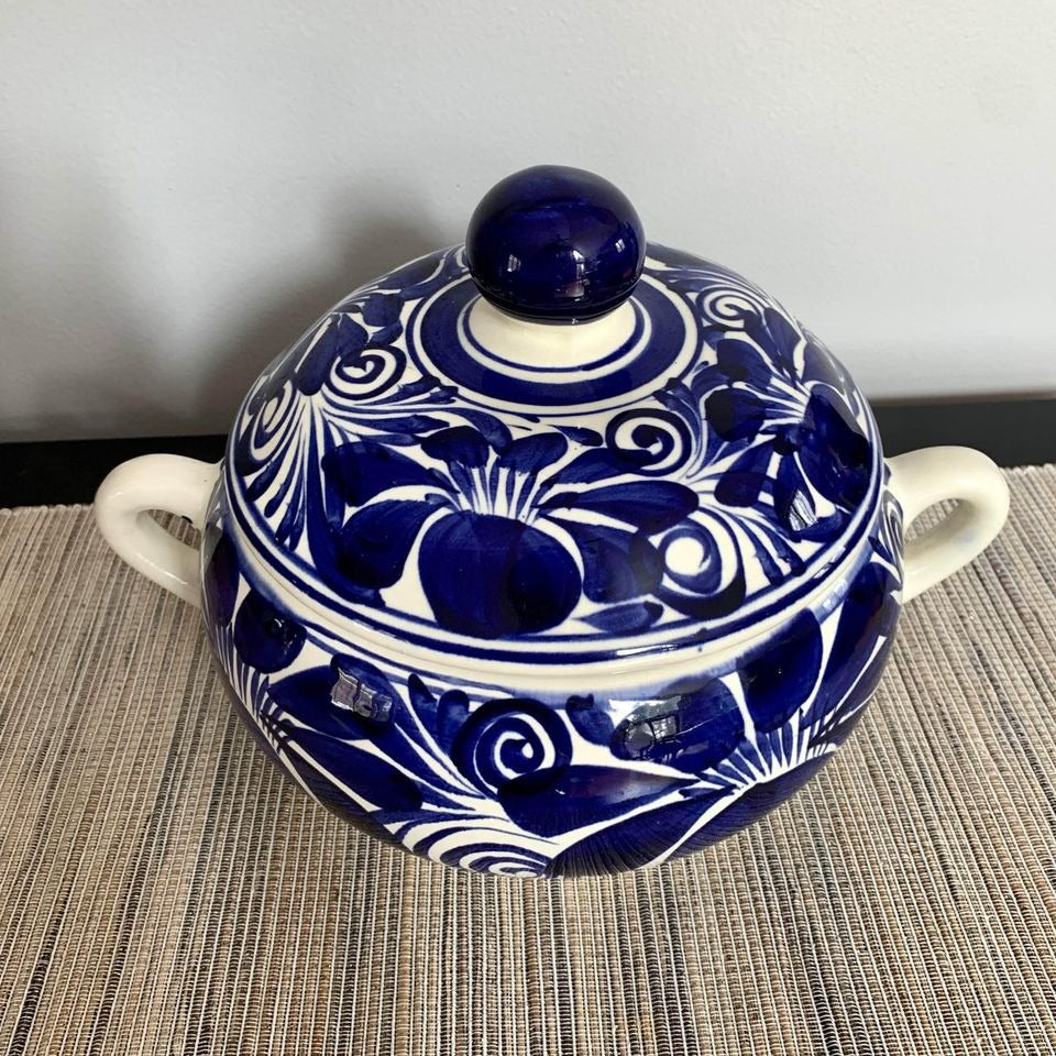Blue and White Ceramic Soup Tureen Floral