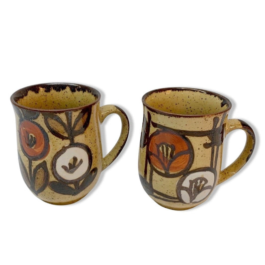 Vintage Brown Speckled Painted Coffee Mugs Pair of 2