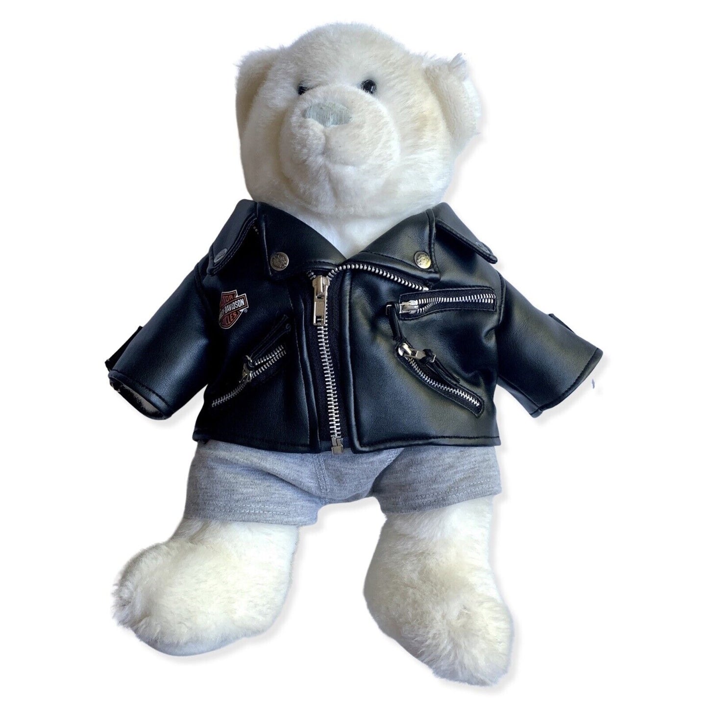 Build A Bear White Bear with Black Harley Jacket