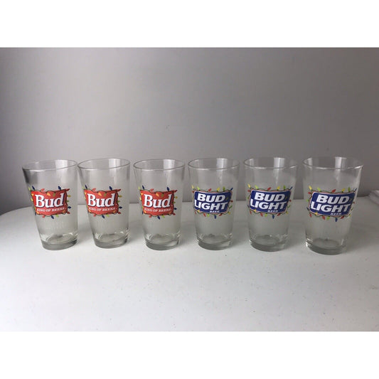 Set Of 6 Budweiser Seasons Greetings Bud King Of Beers & Bud Light Glasses