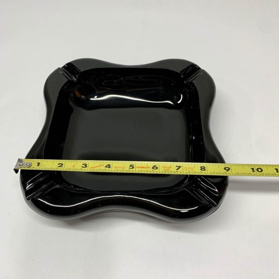 Vintage Black Solid Glass Large Ashtray 9” MCM